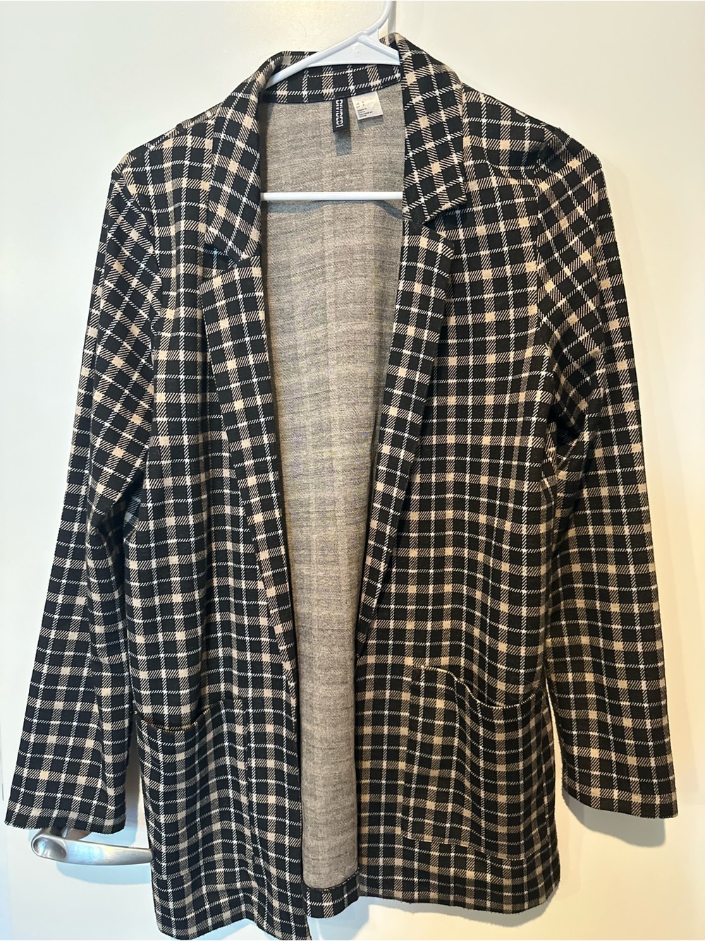 H&M Black, White & Cream Plaid Open-Front Blazer Jacket - Women